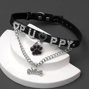 {NEW} Y2K Black Choker Necklace with Puppy Charm